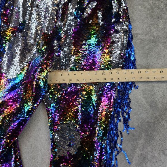 Nasty Gal Pants Womens 10 Multicolor Sequin Flare Side Fringe Festival Party - Picture 10 of 11